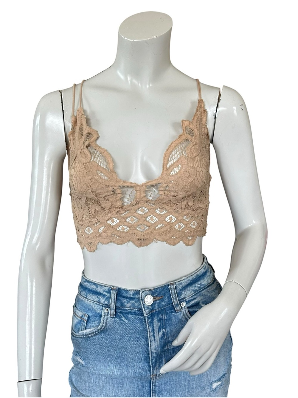 NWT Free People One Adella Nude Tan Boho Bralette Size Medium